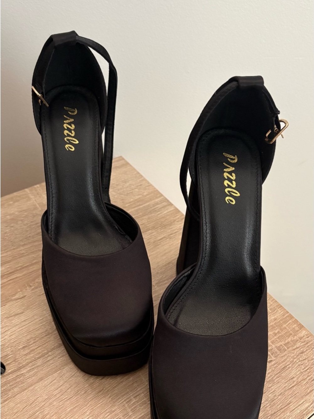 Miss Lola Black Platform Block Heels